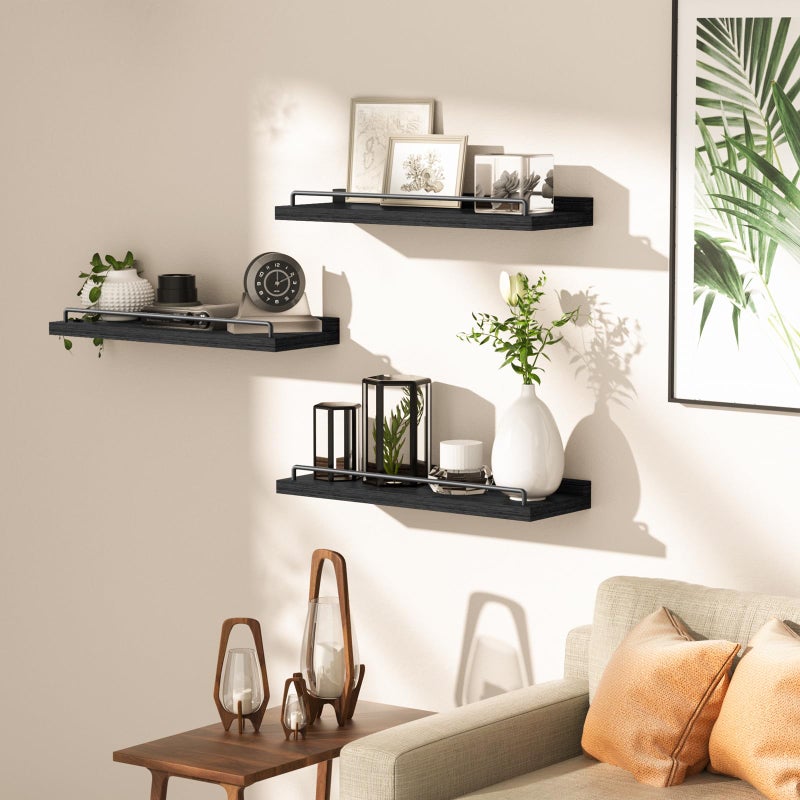 RYOFOBETTO Floating Shelves for Wall Decor Bathroom Shelves Over Toilet, Farmhouse Wall Shelves for Living Room, Bedroom, Picture Frames, Plants, Kitchen (Black, Set of 3) - Image 4