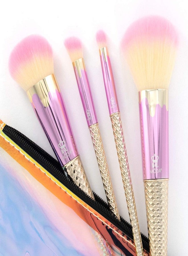 MODA Strawberry Vanilla Ice Cream 5pc Makeup Brush Kit - Soft Vegan Brushes for Face & Eyes with Sweet-Inspired Design - Image 4