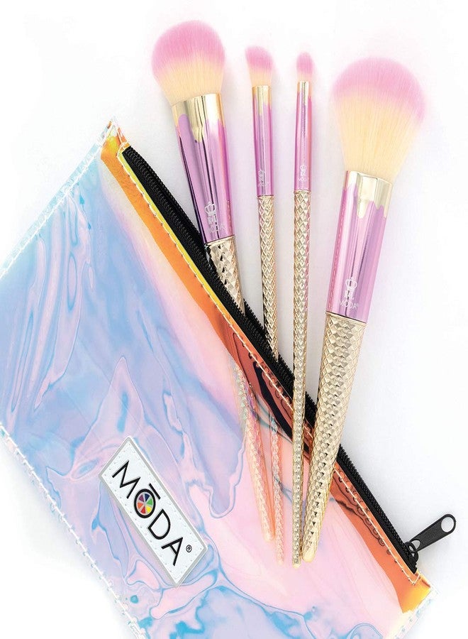 MODA Strawberry Vanilla Ice Cream 5pc Makeup Brush Kit - Soft Vegan Brushes for Face & Eyes with Sweet-Inspired Design - Image 2