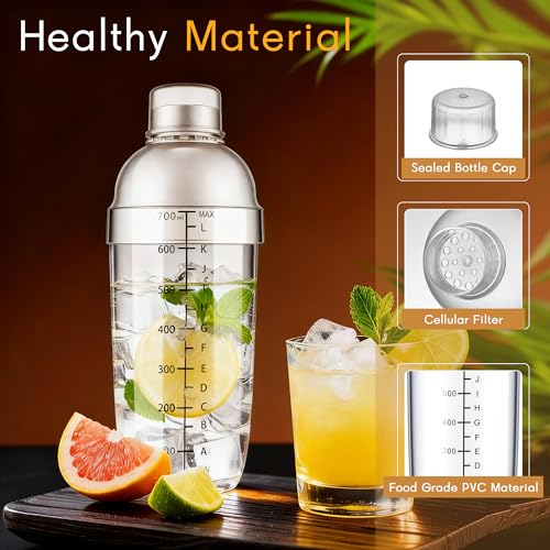 BETTFOR Plastic Cocktail Shaker with Measuring Scale 24oz (700ml), Leak-Proof & Shatter-Resistant Drink Mixer for Bartending, Protein Shakes, Iced Coffee & Milk Tea - Image 2