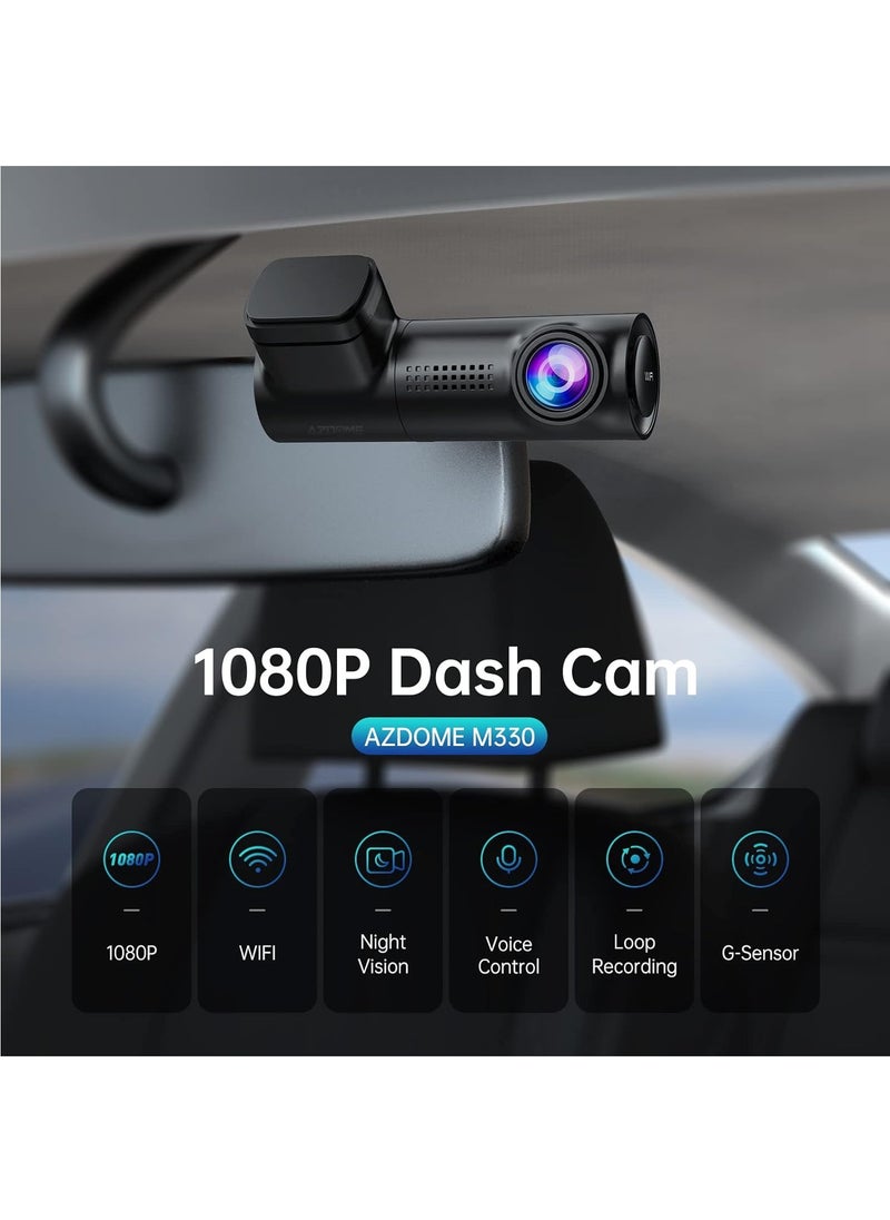 AZDOME AZDOME WiFi 1080P Mini Dash Cam for Car, Voice Control Car Camera, Fatigue Driving Reminder Dashboard Camera with APP WDR Night Vision Loop Recording, 24H Parking Mode (with 64G Card)  - Image 2