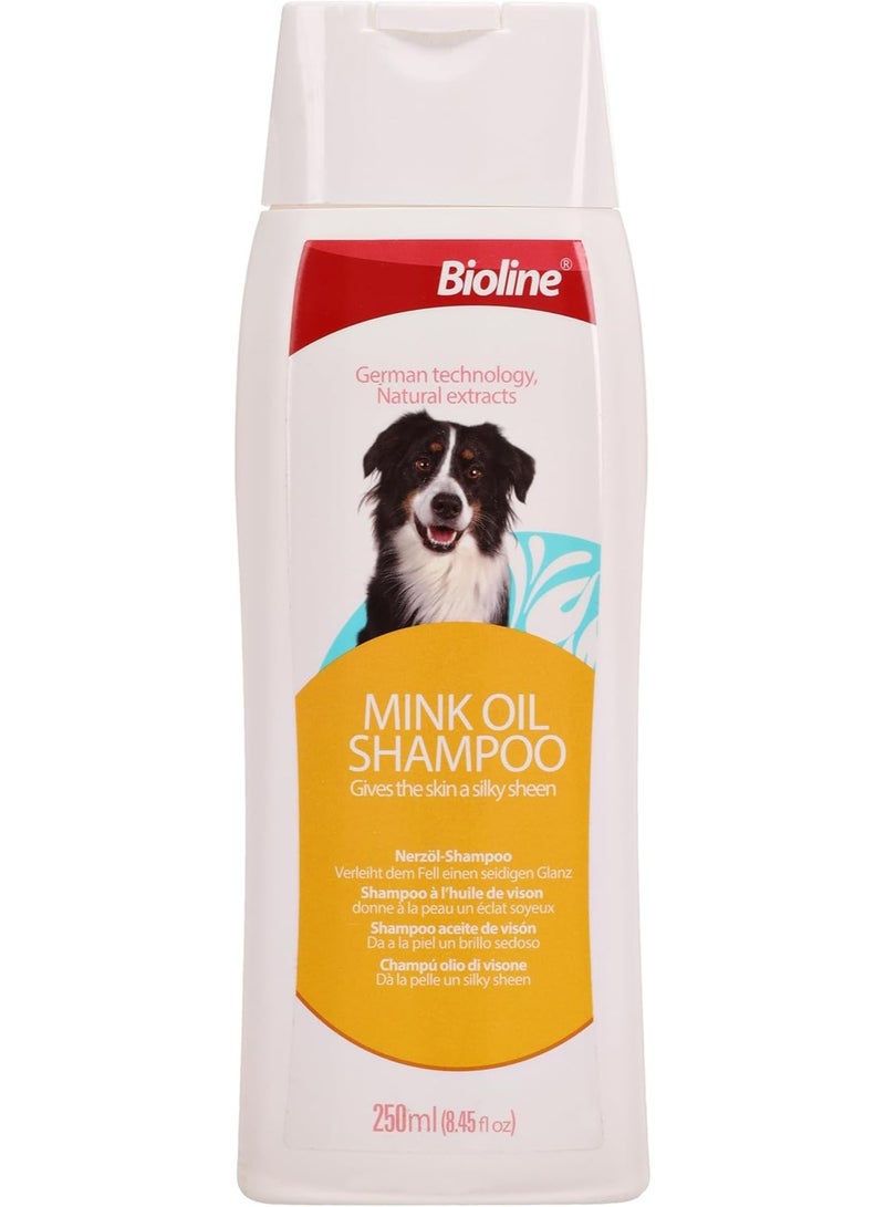 Bioline Mink Oil Shampoo for Dogs 250ml,Itching Antibacterial Natural Mink Oil Dog Shampoo, White Orange - Image 1