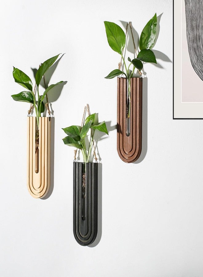 Dnnnii Indoor Wood Wall Planter Set of 3 for Plants - Boho Handmade Hanging Propagation Station with Curved Rainbow Design, Wall Mounted Vase for Flowers, Natural Home Decor Living Room Entryway - Image 2