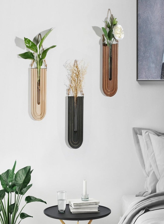 Dnnnii Indoor Wood Wall Planter Set of 3 for Plants - Boho Handmade Hanging Propagation Station with Curved Rainbow Design, Wall Mounted Vase for Flowers, Natural Home Decor Living Room Entryway - Image 4