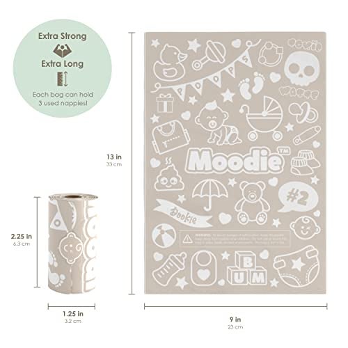 Moodie Disposable Diaper Bags Dispenser COMBO PACK |105 LAVENDER SCENTED Baby Poop Bags TOTAL & 1 Diaper Disposal Bag Dispenser | Dirty Diaper Trash Bags on the Go - Image 5