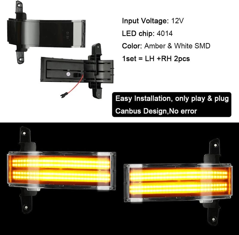 ROCCS Flash Yellow Full LED Side Tow Mirror Marker Light fit for 3rd Generation Chevy Silverado / 4th Generation GMC Sierra 2014–2019 OEM ONLY, Smoke Lens - Image 3