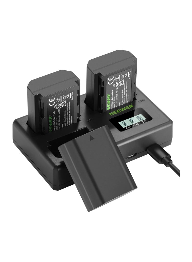 نيوير مجموعة بطاريات NEEWER NP-FZ100 بسعة 2280mAh مع شاحن ثلاثي – بطاريات قابلة لإعادة الشحن لكاميرات سوني - Image 1