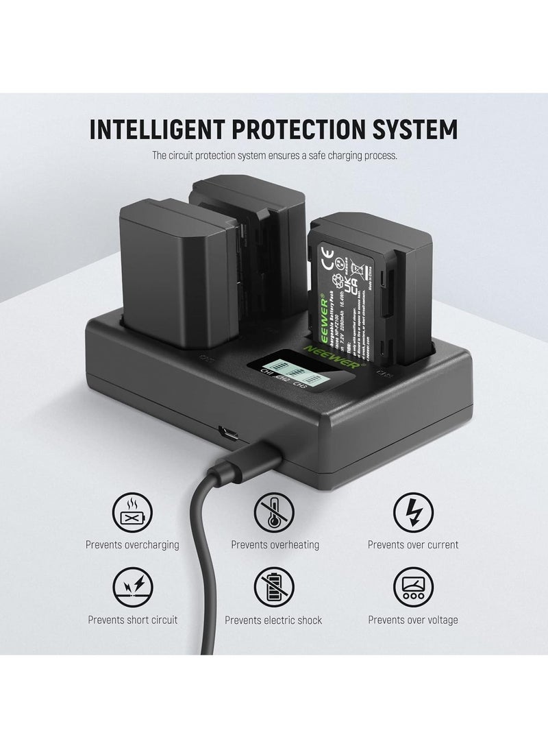 نيوير مجموعة بطاريات NEEWER NP-FZ100 بسعة 2280mAh مع شاحن ثلاثي – بطاريات قابلة لإعادة الشحن لكاميرات سوني - Image 3