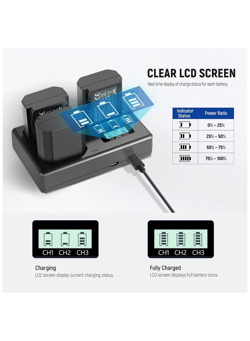 نيوير مجموعة بطاريات NEEWER NP-FZ100 بسعة 2280mAh مع شاحن ثلاثي – بطاريات قابلة لإعادة الشحن لكاميرات سوني - Image 4