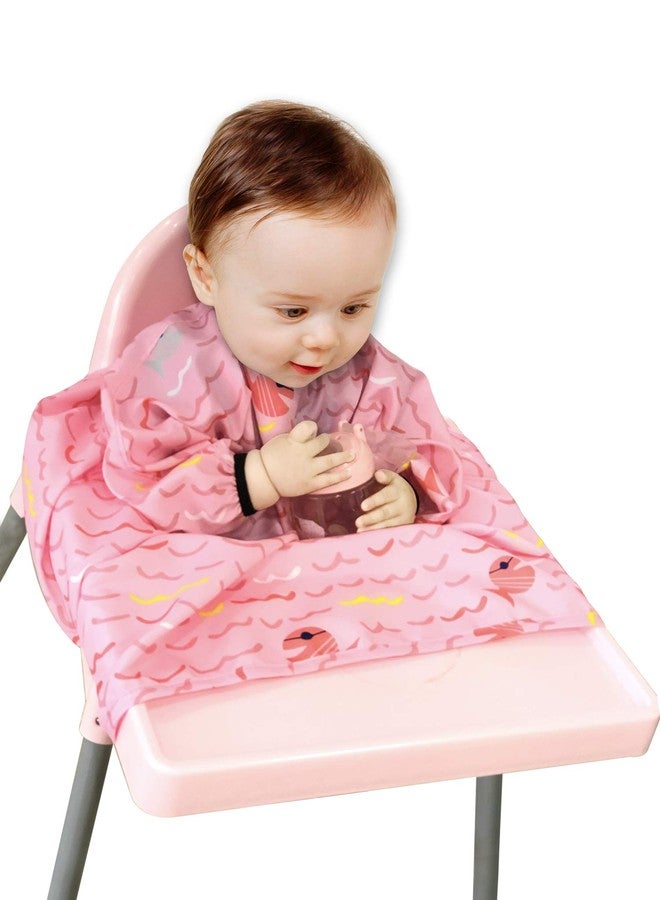 HIVVI Long Sleeve Baby Bib, Attaches to Highchair, Waterproof & Portable (Pink Fish) - Image 2