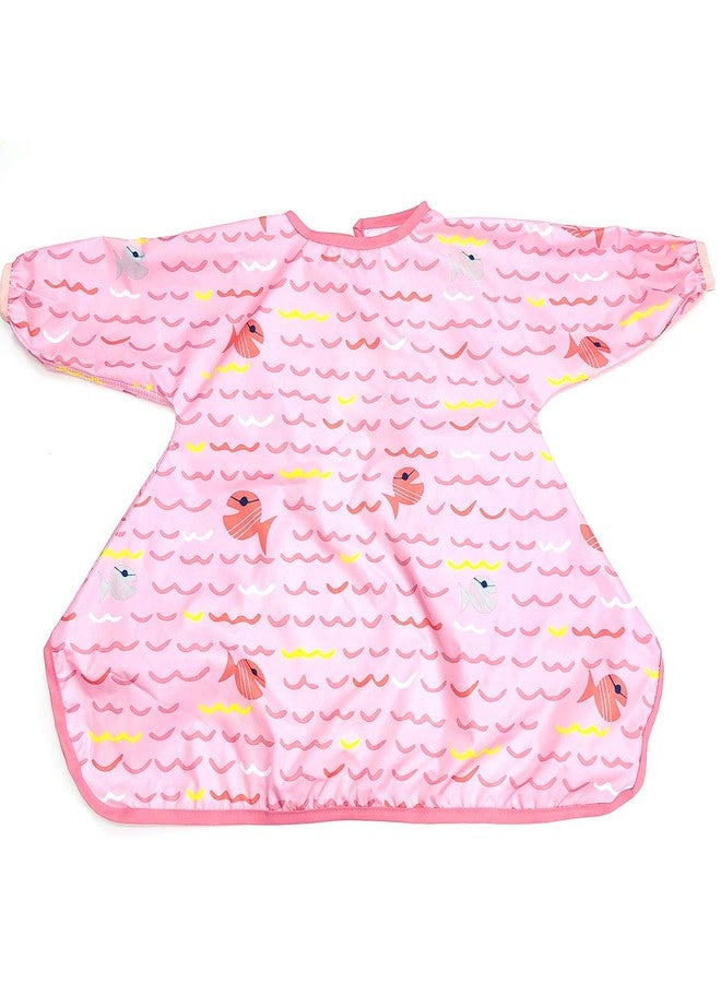 HIVVI Long Sleeve Baby Bib, Attaches to Highchair, Waterproof & Portable (Pink Fish) - Image 1