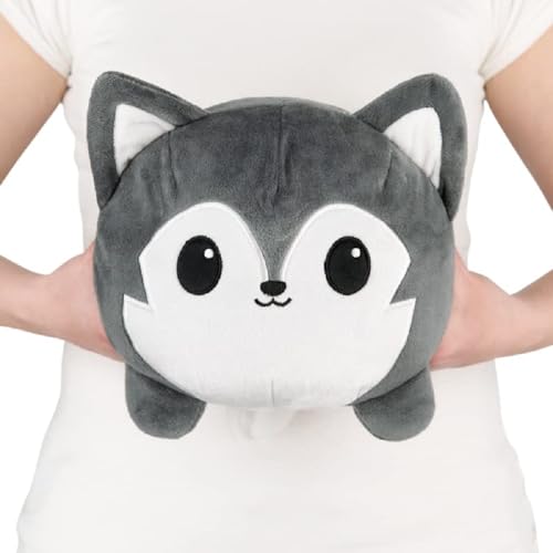TeeTurtle Original Reversible Big Wolf Plushie Gray Huggable and Soft Sensory Fidget Toy Stuffed Animals That Show Your Mood - Image 1