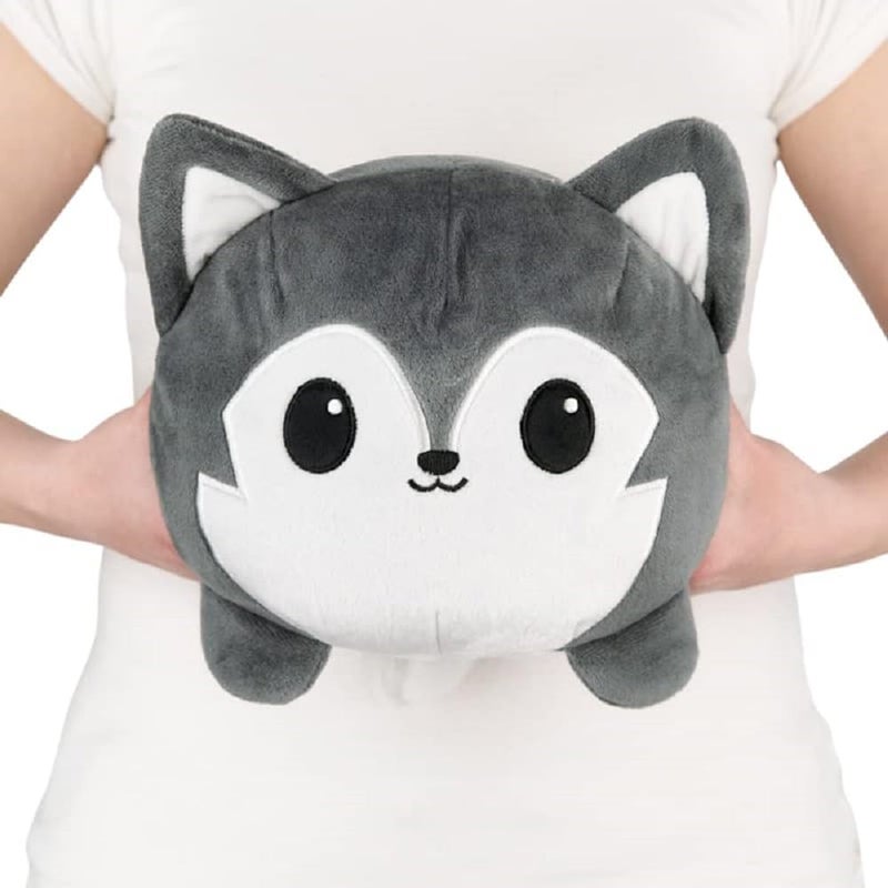 TeeTurtle Original Reversible Big Wolf Plushie Gray Huggable and Soft Sensory Fidget Toy Stuffed Animals That Show Your Mood - Image 3