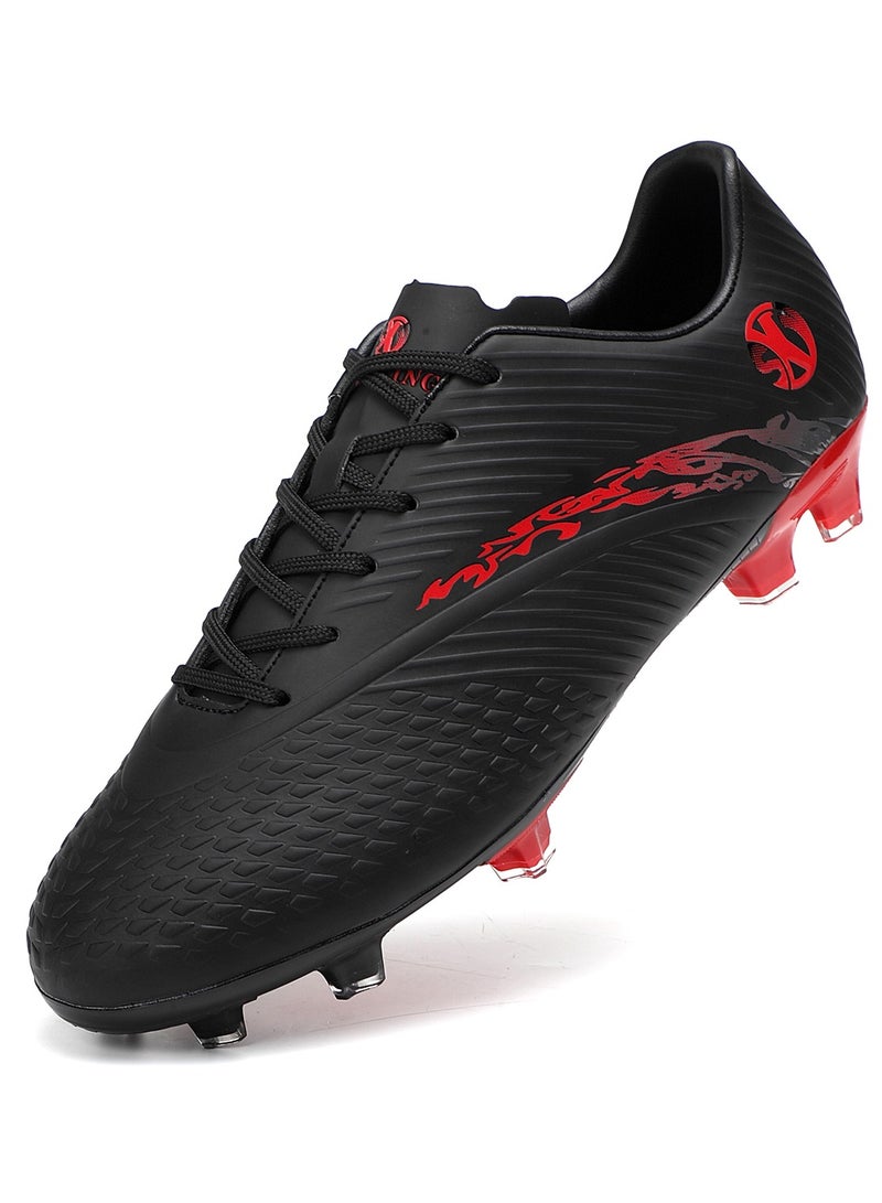 SKY WING Men And Women Soccer Shoes Adults FG Sole Sport Shoes Flexible Athletic Outdoor Cleats Lace Up Light Weight Training Football Shoes Black Red - Image 1