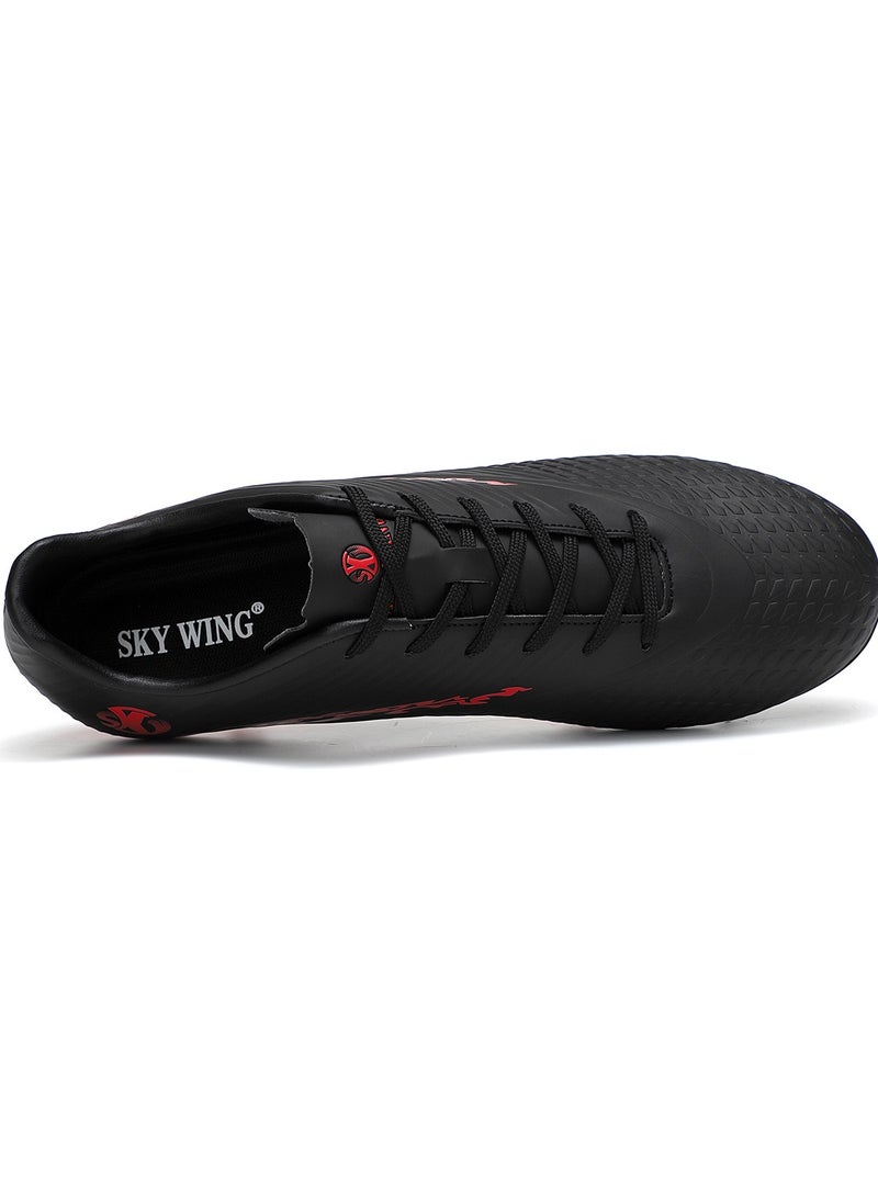 SKY WING Men And Women Soccer Shoes Adults FG Sole Sport Shoes Flexible Athletic Outdoor Cleats Lace Up Light Weight Training Football Shoes Black Red - Image 5