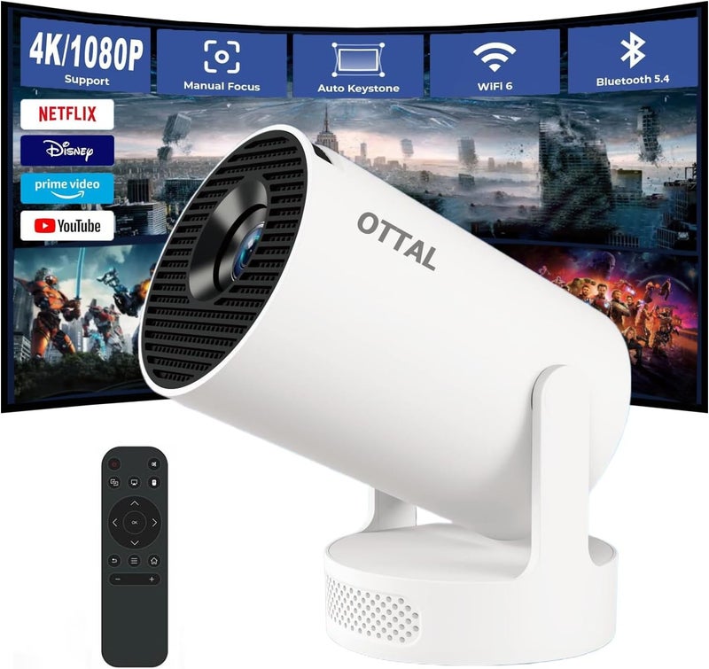 اوٹل HY300 Ultra Mini Projector 4K Built in Apps، جهاز عرض صغير بدقة 4K مع تطبيقات مدمجة، جهاز عرض ذكي محمول مع WiFi 6 وBluetooth 5.4، مكبر صوت بقاعدة 5 واط، 160 ANSI، تصحيح الانحراف التلقائي، متوافق مع HDMI/USB/عصا التلفزيون/الهاتف/اللابتوب - Image 1