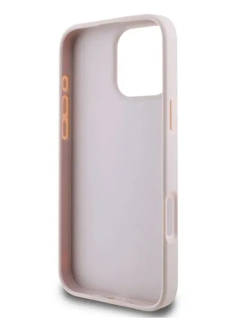 GUESS PU Case With Peony Hot Stamp and Metal Script Logo for iPhone 16 Pro Max / Ultimate Protection / Durable Back Cover - Pink