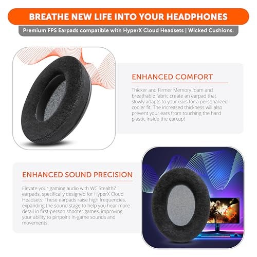 WC StealthZ Cloud - FPS Oriented Earpads for HyperX Cloud Alpha, Cloud 2, Cloud Stinger & More by GadgetryTech & Wicked Cushions | Enhanced Sound Precision & Breathable Comfort | Black - Image 4