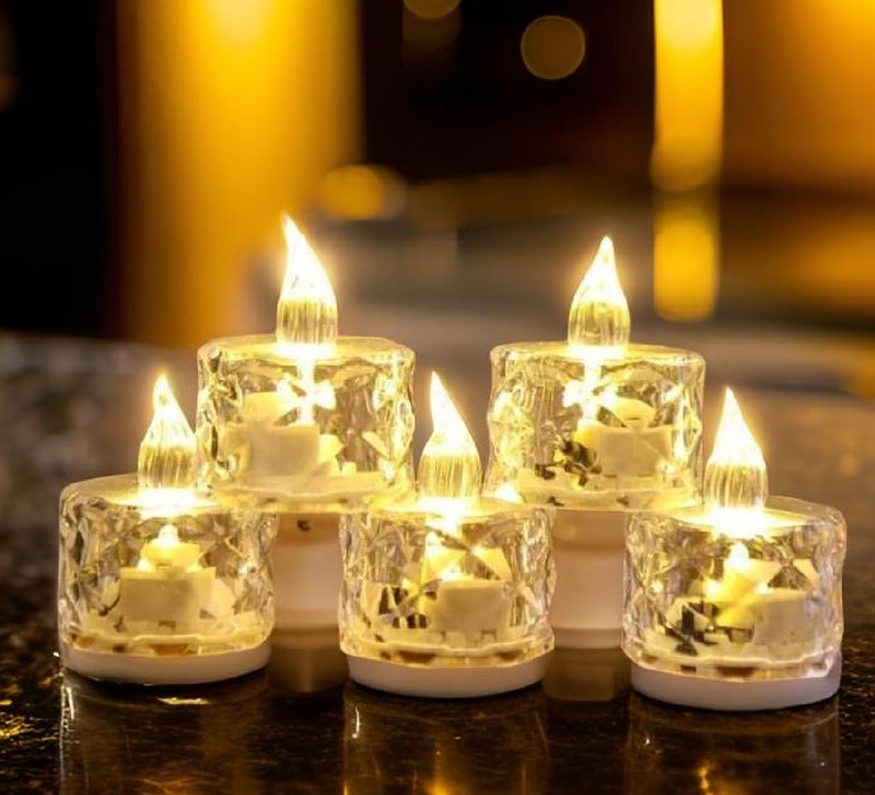 Ein Sof 36 Pcs Flameless and Smokeless Decorative Crystal Candles Transparent Acrylic Led Tea Light Candle for Decoration (36 Pieces, Yellow, 5 cm) - Image 1
