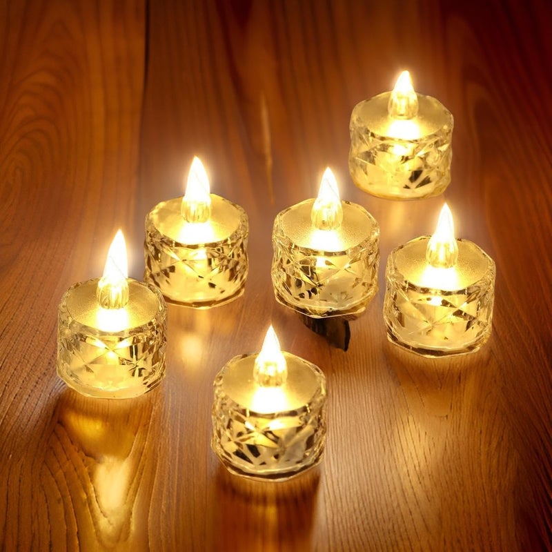 Ein Sof 36 Pcs Flameless and Smokeless Decorative Crystal Candles Transparent Acrylic Led Tea Light Candle for Decoration (36 Pieces, Yellow, 5 cm) - Image 5