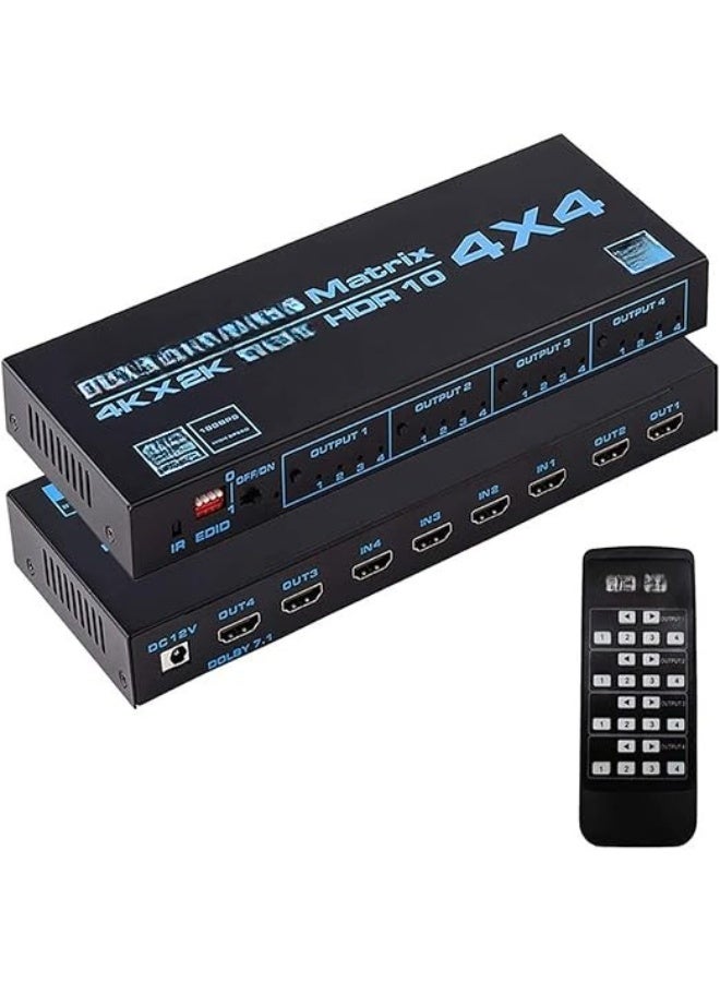 مصفوفة سويتش 4x4 – دقة 4K@60Hz، 4 مداخل و4 مخارج، دعم Dolby Vision وHDR، مع ريموت كنترول - Image 1