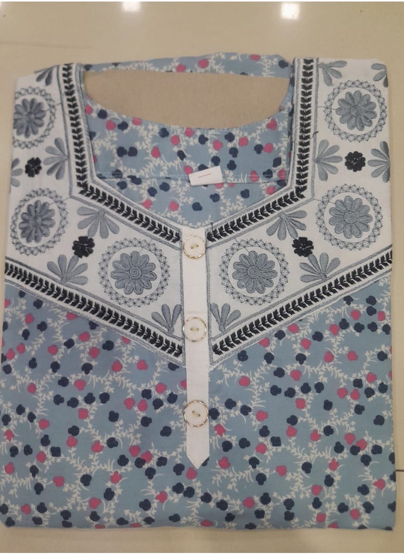 HANA & SARA - UNIQUE FRONT NECK THREAD EMBROIDERY PRINTED FRONT BUTTONED ARABIC KAFTAN JALABIYA DRESS - Image 1