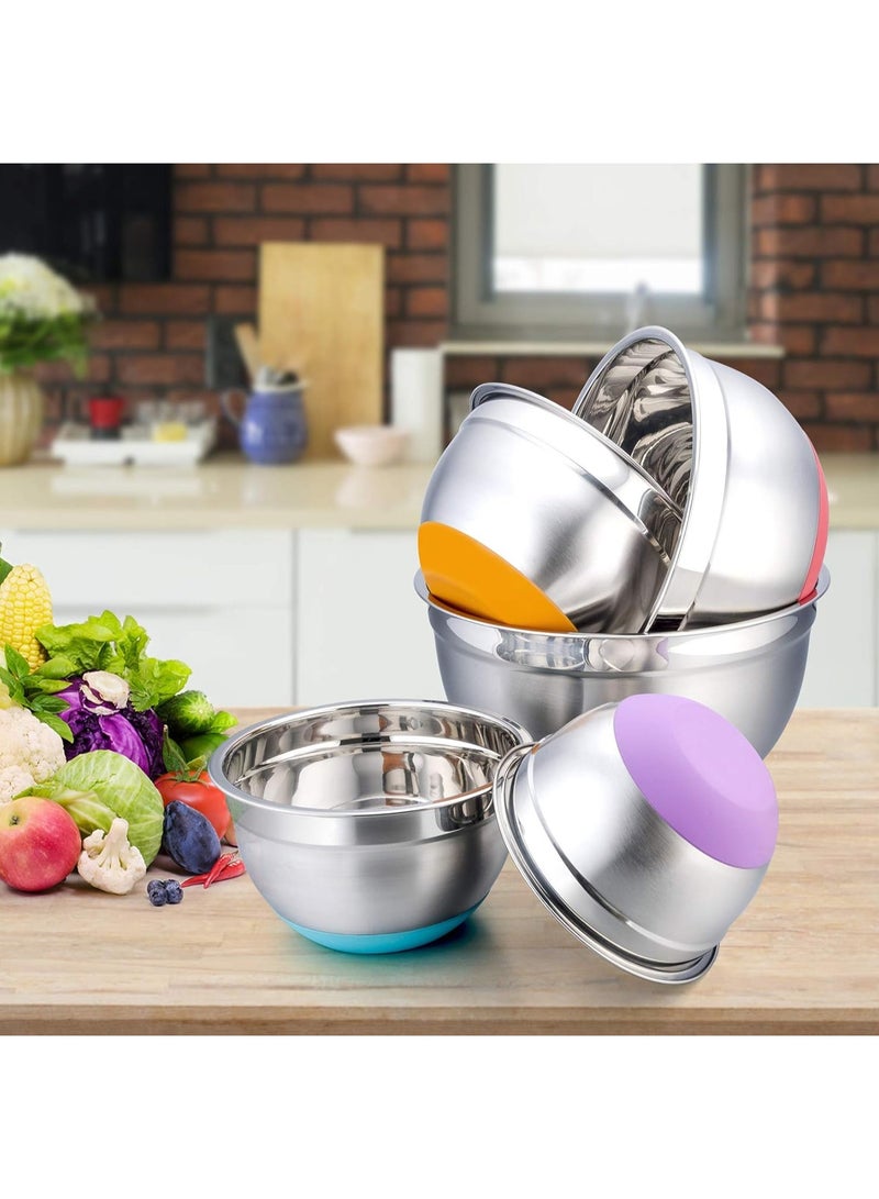 DubaiGallery Mixing Bowl Set with Lids, Stainless Steel Stocking Bowls with Measuring and Silicone Gel Bottom, Stackable - Image 3