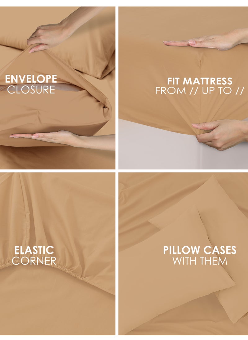 Siesta Zen Siesta Zen™ Premium Quality TC 250 Cotton Rich Fitted Sheet Set Full Elastic 30cm Deep Pocket Fits for All, Ultra Soft, Breathable, Wrinkle Resistant (1 Fitted+2 Pillowcases)  - Image 4