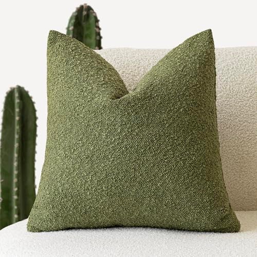 Foindtower Textured Boucle Throw Pillow Covers Accent Solid Pillow Cases Cozy Soft Decorative Couch Cushion Case for Chair Sofa Bedroom Living Room Home Decor 18 x 18 InchGreen - Image 1