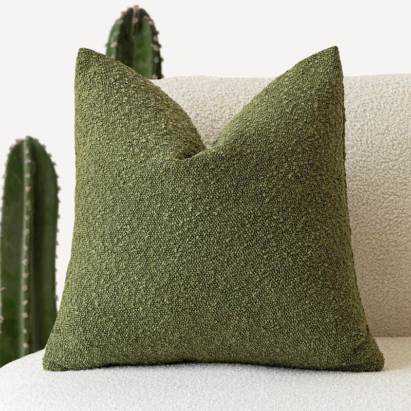 Foindtower Textured Boucle Throw Pillow Covers Accent Solid Pillow Cases Cozy Soft Decorative Couch Cushion Case for Chair Sofa Bedroom Living Room Home Decor 18 x 18 InchGreen - Image 2