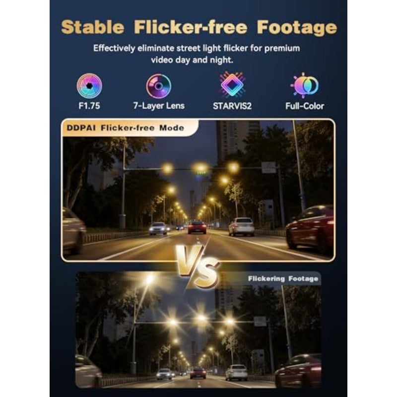 Car dash cam with STARVIS 2 IMX678 sensor, black aluminum body, 4K+2K dual HDR recording, 60FPS, 5G WiFi, GPS, 3 IPS display, AI ISP night vision, 24H parking mode, 4G optional - Image 5