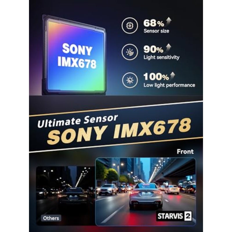 Car dash cam with STARVIS 2 IMX678 sensor, black aluminum body, 4K+2K dual HDR recording, 60FPS, 5G WiFi, GPS, 3 IPS display, AI ISP night vision, 24H parking mode, 4G optional - Image 3