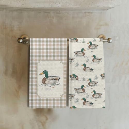 EKGJW Farmhouse Mallard Duck Kitchen Towels Set of 2,Ducks Lover Dish & Hand Towels for Kitchen & Bathroom Decor,Duck Gifts for Women Lovers,16x24 Inch - Image 3