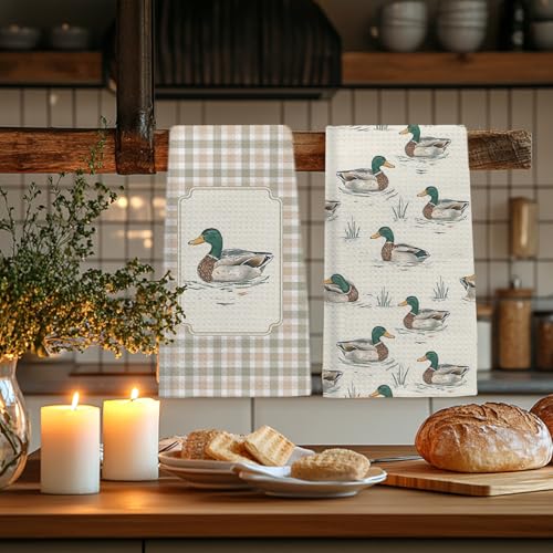 EKGJW Farmhouse Mallard Duck Kitchen Towels Set of 2,Ducks Lover Dish & Hand Towels for Kitchen & Bathroom Decor,Duck Gifts for Women Lovers,16x24 Inch - Image 4
