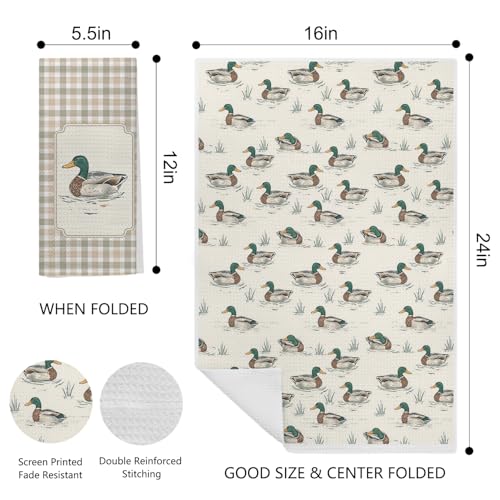 EKGJW Farmhouse Mallard Duck Kitchen Towels Set of 2,Ducks Lover Dish & Hand Towels for Kitchen & Bathroom Decor,Duck Gifts for Women Lovers,16x24 Inch - Image 2