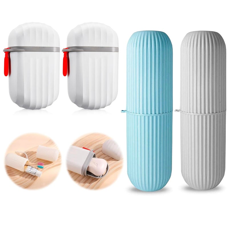 Aseenaa Combo Capsule Shape Plastic Portable Toothbrush Case Holder with Soap Case Holder, Storage Box Container Bathroom Organizer for Travel, Indoor & Outdoor | Set of 4 | Color : Multicolor - Image 1