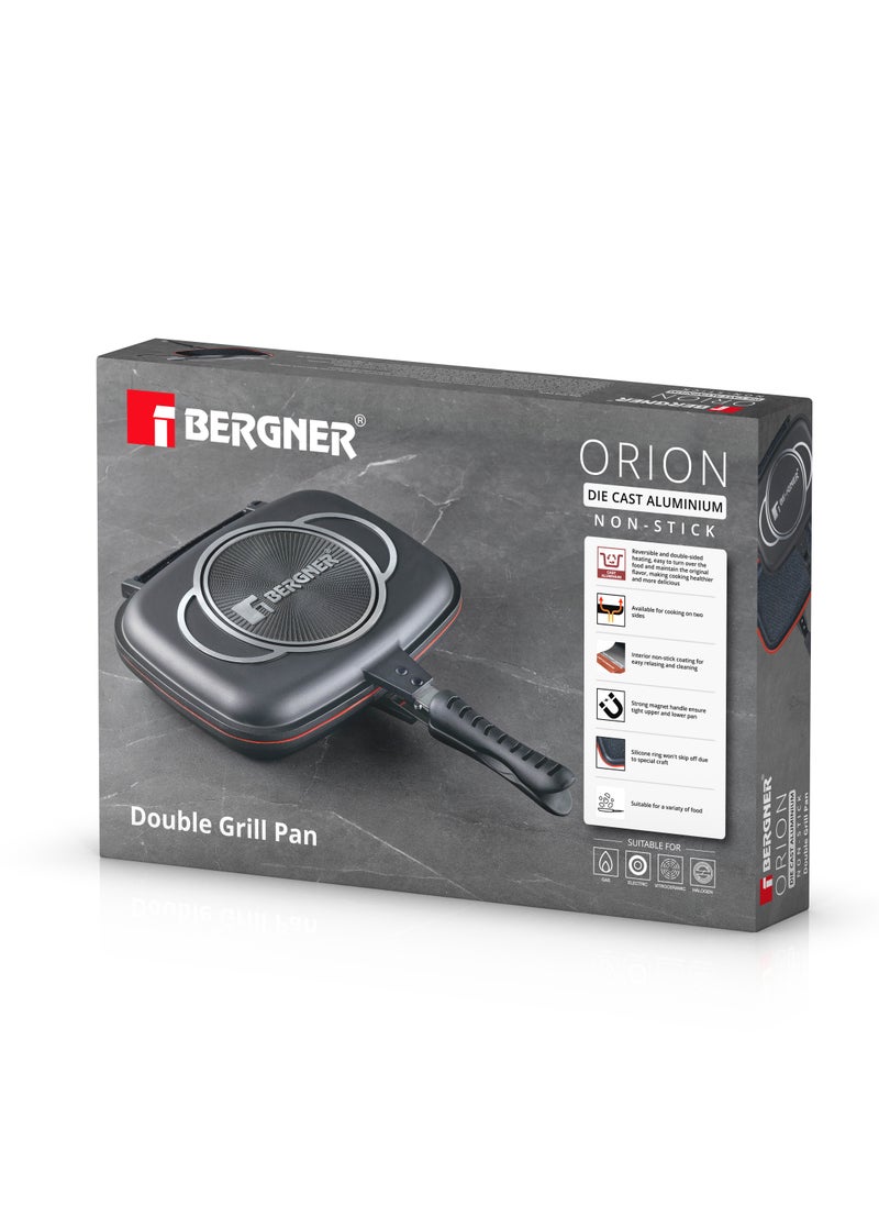 BERGNER ORION CAST ALUMINUM DOUBLE GRILL PAN 32X24X7CM, INDUCTION BOTTOM, GREY COLOR, BG30069GY  - Image 3