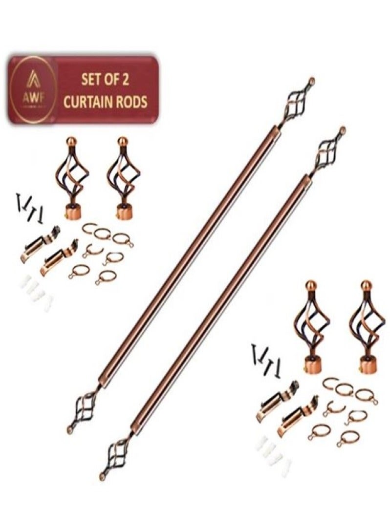 AL WADI FURNITURE Set of 2 Roman Pole Style Heavy Duty Luxury Extendable Curtain Rods, Metal Single Rods Finials Decorative End Window Treatment Rods Drapery Rods (ROSE GOLD, 150 – 300 cm) - Image 1