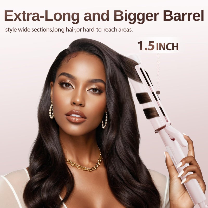 NOVUSPRO 1.5 Inch Extra Large Curling Wand for Long Hair - Ceramic Tourmaline Barrel with 40000000 Negative Ions, Defined Curls and Easy to Use with Temperature Control for All Hair Types - Image 2