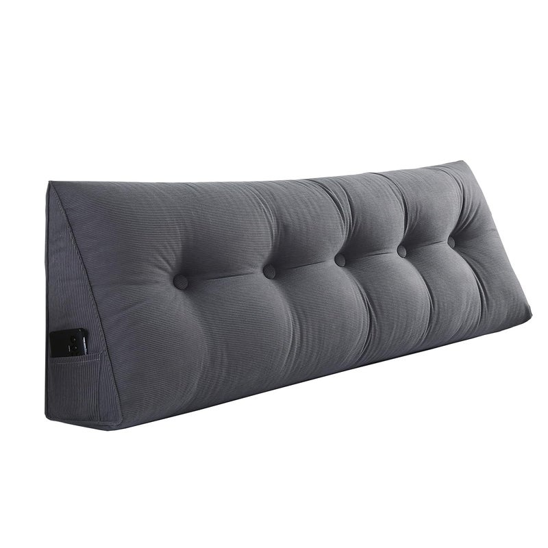 SAMTY Husband headboard Pillow Large Back Rest Support Reading Pillows for Sitting in Bed for Adults Triangle Velvet Wedge Pillow headboard Full Size, Grey - Image 1