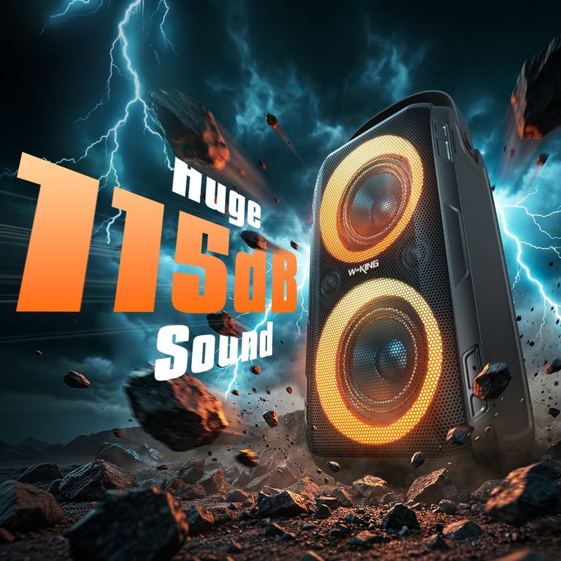 W-KING Bluetooth Speaker Loud- (180W PEAK)80W Super Bass, Huge 105dB Sound, Portable Party Wireless Outdoor Speaker/4 Drivers(2*4.04'' Woofer)/Lights, IPX5 Large Speaker, 24H, U-Disk, TF Card, AUX, EQ - Image 2