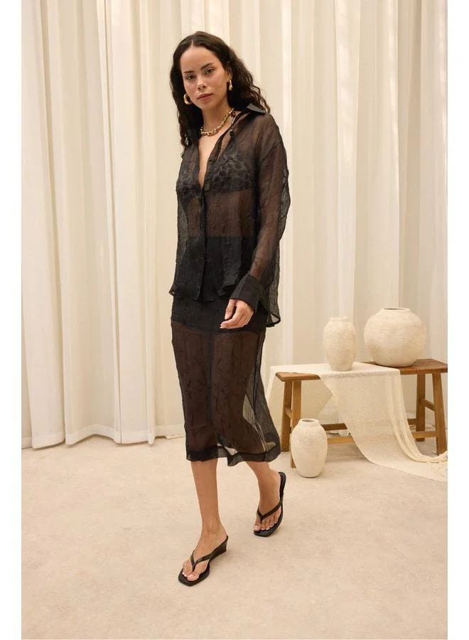 Bohemai  Sorcha Black Transparent Shirt and Skirt Set. for Women | Best Price UAE