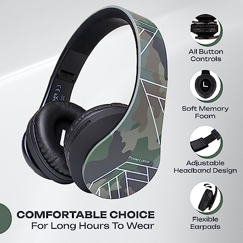 PowerLocus Bluetooth Over-Ear Headphones, Wireless Stereo Foldable Headphones Wireless and Wired Headsets with Built-in Mic, Micro SD/TF, FM for iPhone/Samsung/iPad/PC (Camo) - Image 3