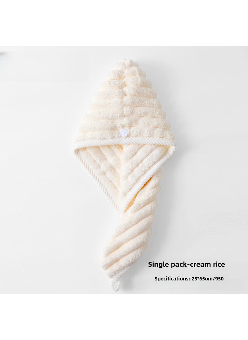 Generic Thick Coral Fleece Hair Drying Cap for Women Cream White 