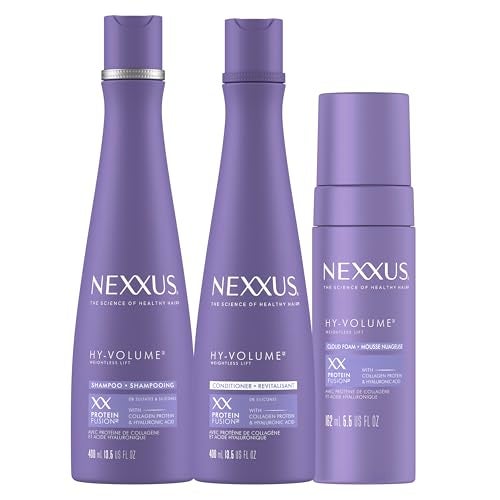 Nexxus شامبو وبلسم ورغوة نيكسيز هاي-فولوم وزن خفيف، 3 عبوات بروتين فيوجن مع بروتين الكولاجين وحمض الهيالورونيك للشعر المسطح والضعيف لمدة 48 ساعة من الحجم 13.5 أونصة سائلة و5.5 أونصة سائلة - Image 1