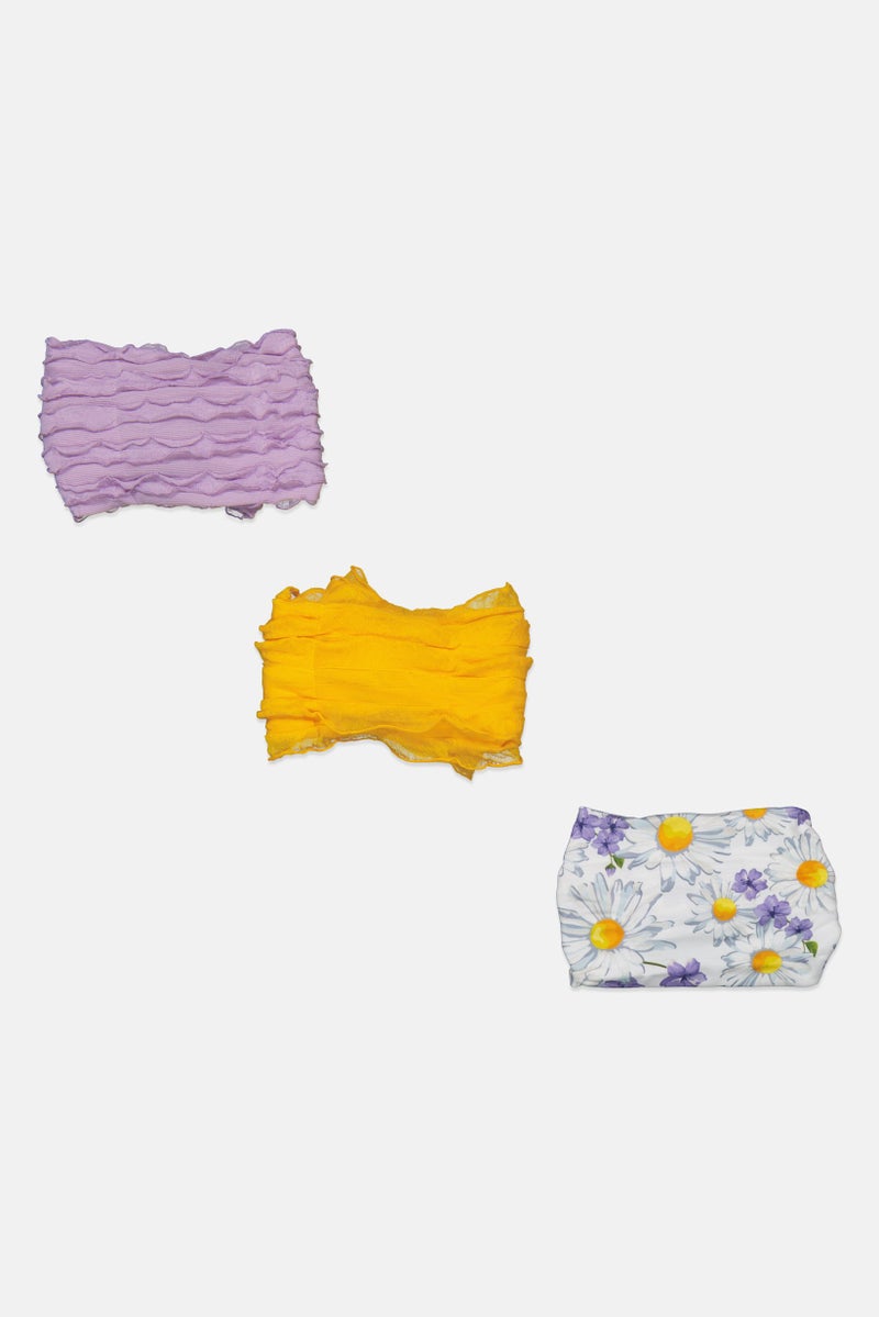 bebe Toddlers Girl 3 Pieces Floral Headband, Orange - Image 2