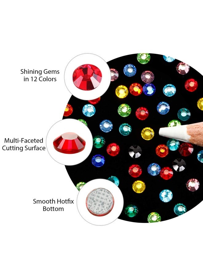 WILLBOND 9000 Pieces Hotfix Rhinestone 3 Sizes 12 Colors Flatback Round Glass Gemstone Crystal Iron On Rhinestones Glass Stones With Tweezers And 1 Picking Pen For Diy Manicure  Face Art Clothes Bags  - Image 4