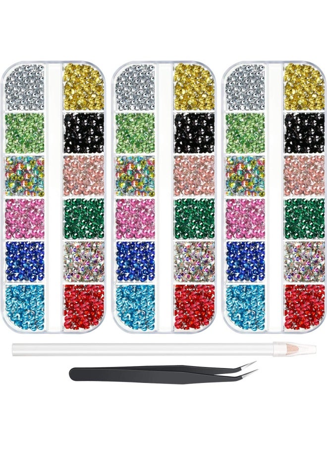 WILLBOND 9000 Pieces Hotfix Rhinestone 3 Sizes 12 Colors Flatback Round Glass Gemstone Crystal Iron On Rhinestones Glass Stones With Tweezers And 1 Picking Pen For Diy Manicure  Face Art Clothes Bags  - Image 1