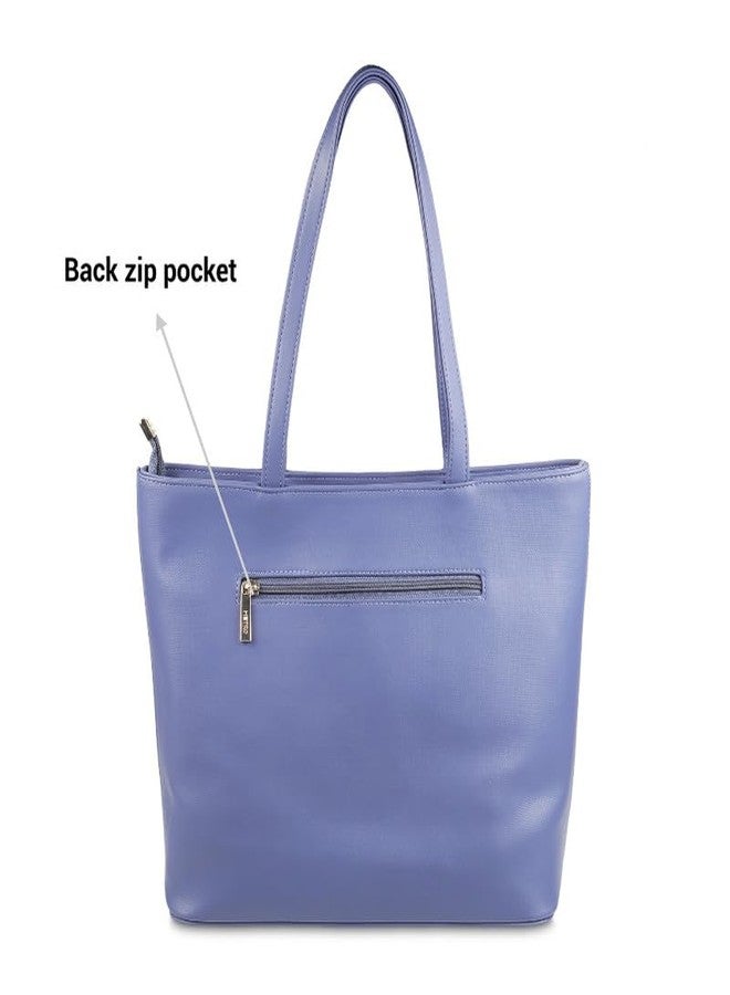 Metro Blue Faux Leather Premium Zipper Casual Tote Bag For Women - Image 5