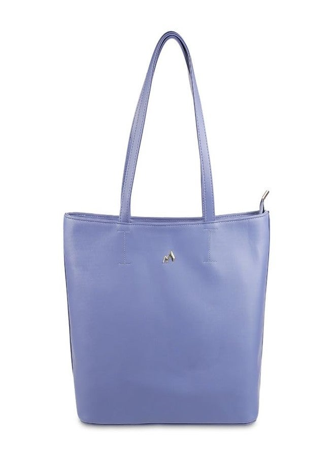 Metro Blue Faux Leather Premium Zipper Casual Tote Bag For Women - Image 1